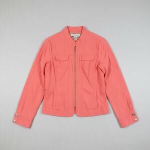 Bamboo Traders Coral Utility Jacket Zip Front Cotton Mandarin Collar Size M